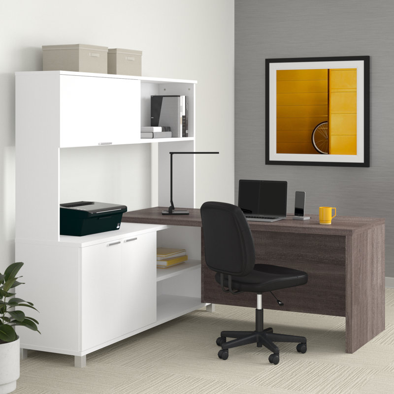DeSandre 2 Piece Computer Desk Office Set, White/Bark Gray
