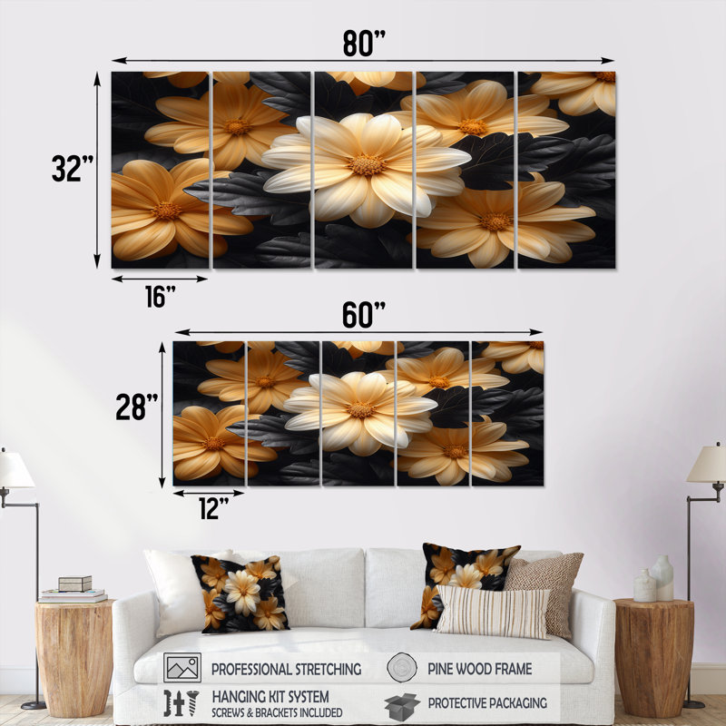 Yellow White Fragrant Fusion Mums II - Mums Wall Decor Set, 32" H x  80" W