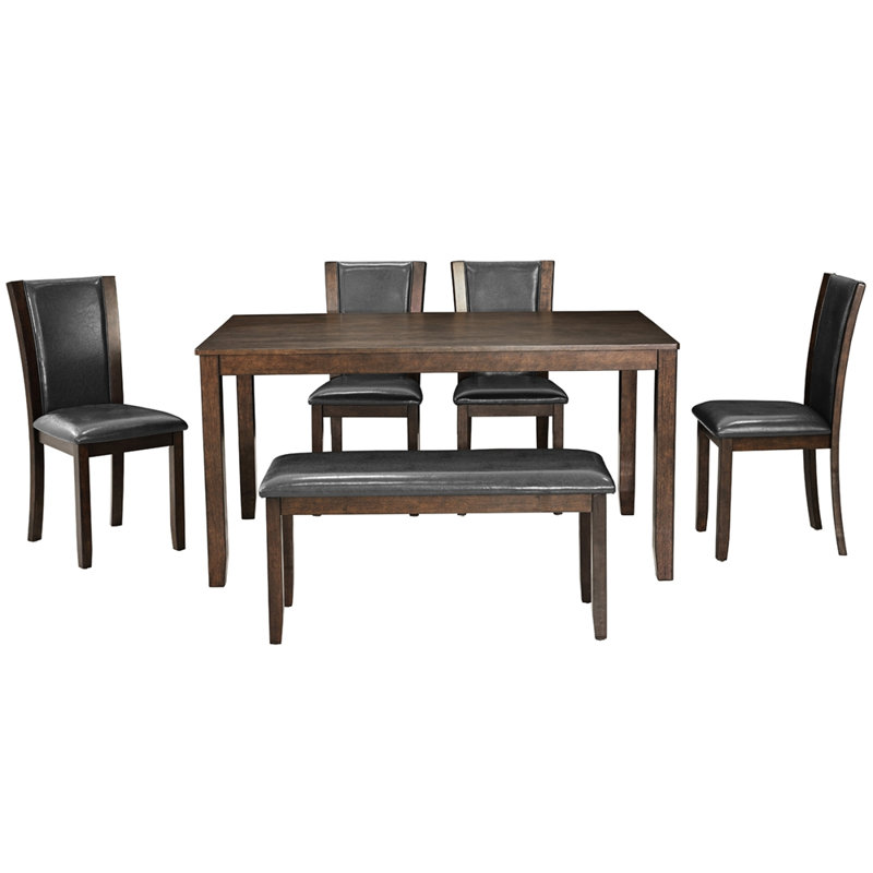 Ensemble de table de salle à manger 6 pièces avec banc et chaises, ensemble de table à manger en bois pour 6 personnes