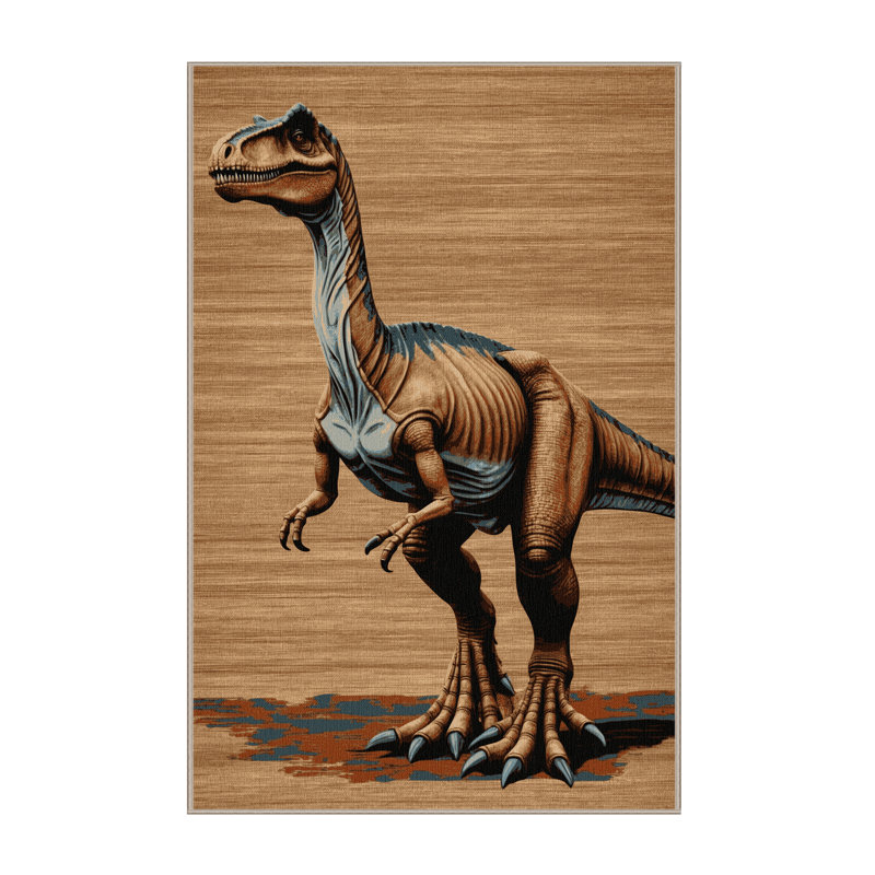 Tapis brun dinosaures lavable à la machine, Rectangle 7 pi x 9 pi