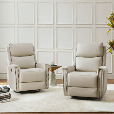 Ramus 30.31'' Wide Genuine Leather Swivel Rocker Recliner Set of 2