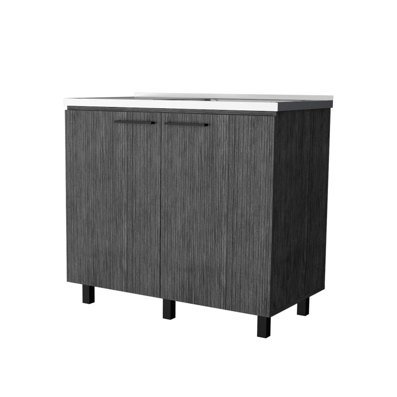 2 éviers utilitaires et une armoire - comptoir en aluminium, poignées pour un accès facile, Gris