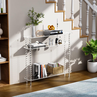 Acrylic Console Table Narrow, 3 Tier Long Entryway Table With Storage, Mid-century Modern Sofa Table For Living Room, Hallway (Clear, 39.4“×9.4”×35.4“)