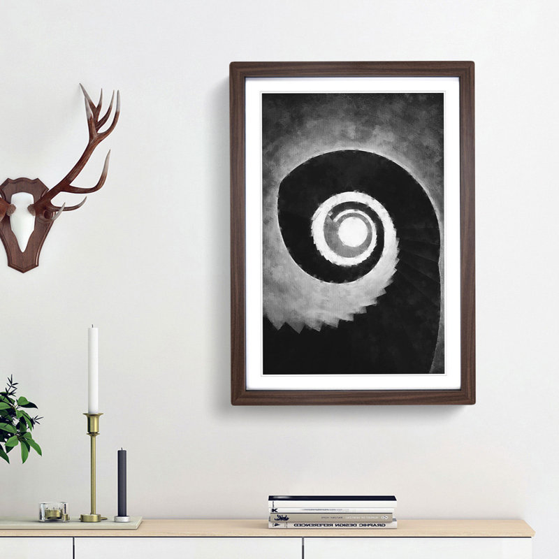 Spiral Staircase Abstract Painting - Picture Frame Graphic Art, Walnut Framed, 33cm H x 24cm W x 2cm D
