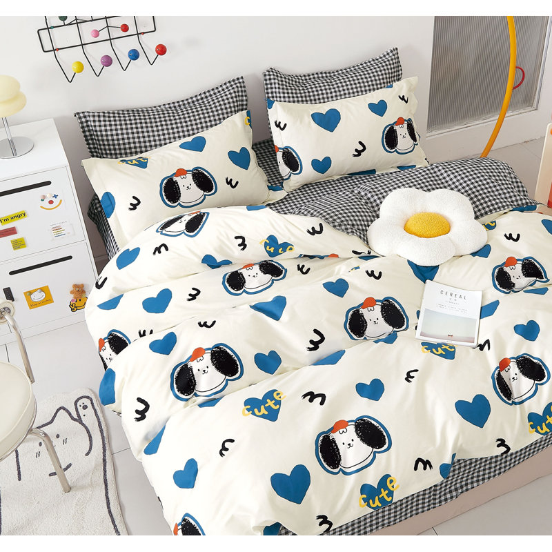 Ensemble d'édredon 100% coton Kids Puppy Hearts, Édredon pour grand lit + 2 taies décoratives sta