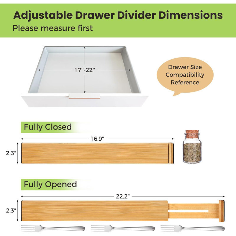 Drawer Divider, Adjustable Bamboo Kitchen Drawer Organizer