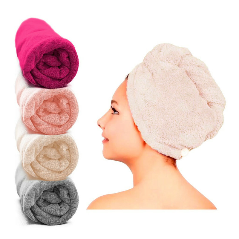 Women's Twist Hair Towel Wrap With Button, 4 Pack Set, 2 Pack Set ,Super Absorbent, Quick Dry, Gray