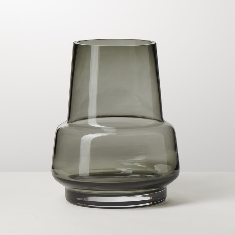 Obsidian Mist 7.5" Modern Black Glass Vase, 7.5"H x 6"W x 6"D