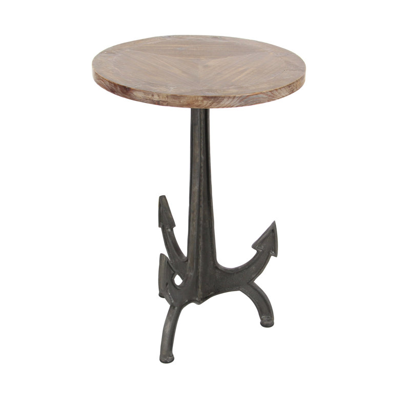 Bruce Metal Anchor Side End Black Accent Table with Brown Wood Top