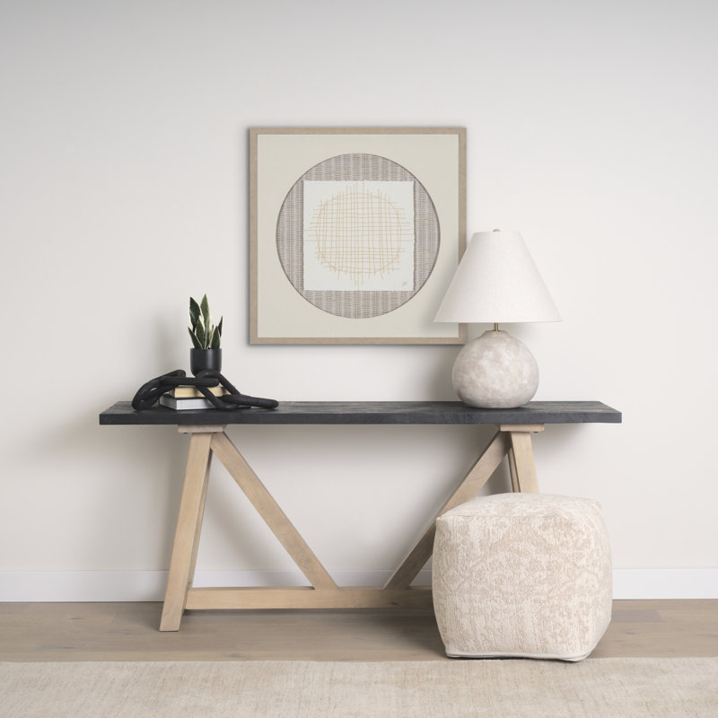 Kason Upholstered Pouf, Cream Cotton Blend