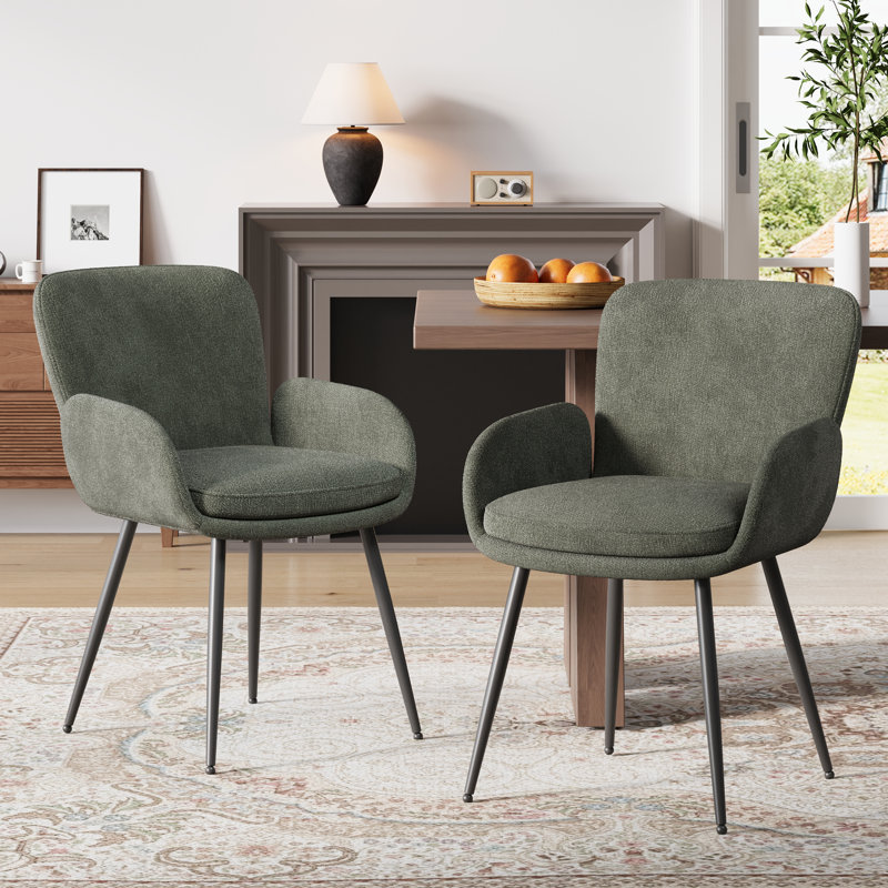 Upholstered Chenille Dining Chairs With Metal Legs (Set Of 6), 6, Green