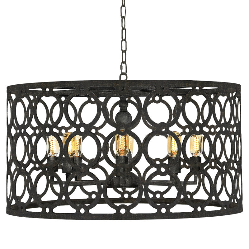 Lustre tambour simple à 8 lumières Ringlet, Laiton bronzé