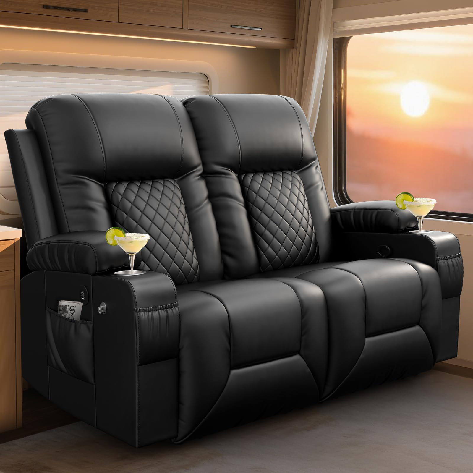 Latitude Run® 55” RV Loveseat Recliner Sofa, zero clearance recliner ...