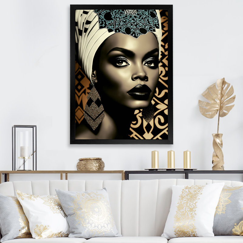 «Classy Portrait of Elegant African Lady X», reproduction sur toile, H 32 po x l 16 po x P 1 po, Cadre photo noir