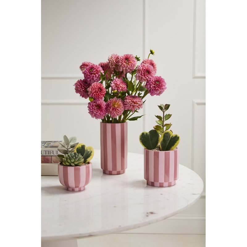 Pot à rayures rose