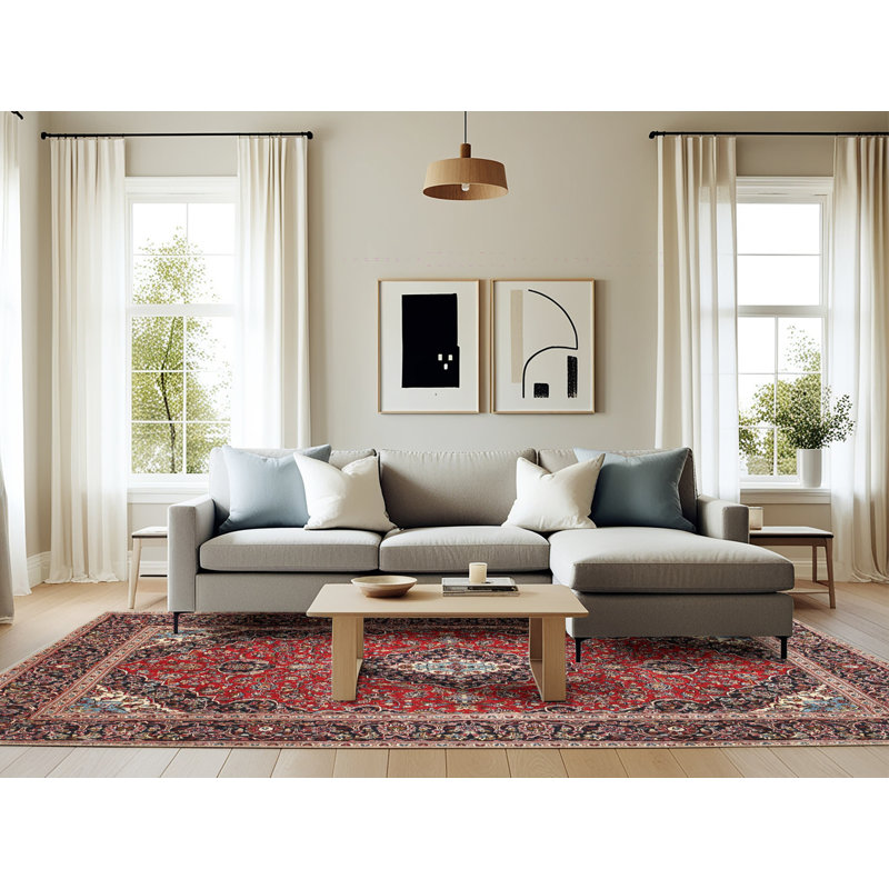 Tapis traditionnel rouge / beige Diahna, Rectangle 6 pi x 9 pi