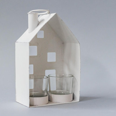 Porte-bougie en forme de maison avec 2 porte-votives
