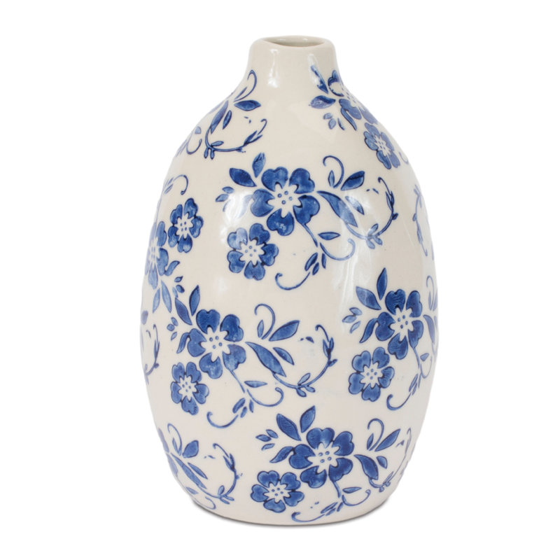 Vase en grès floral bleu (ensemble de 4)