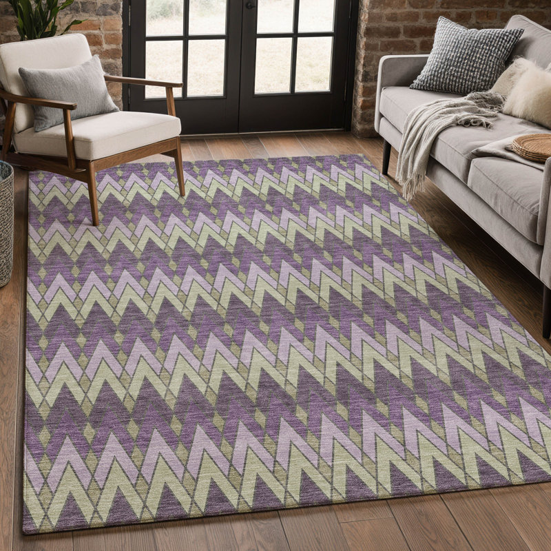 Machine Washable Indoor/Outdoor Chantille ACN2558 Geometric Rug, Purple, 5' x 7'6"
