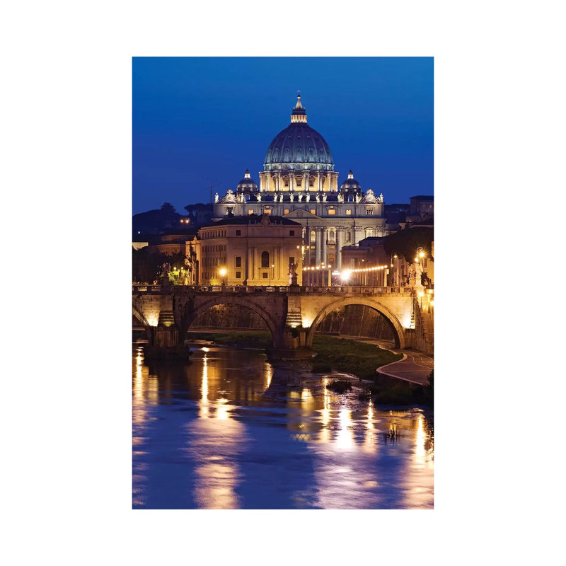 Italy, Rome, St. Peters Basilica, Tiber River Night Scene. by Jaynes Gallery - Wrapped Canvas Gallery-Wrapped Canvas Giclée