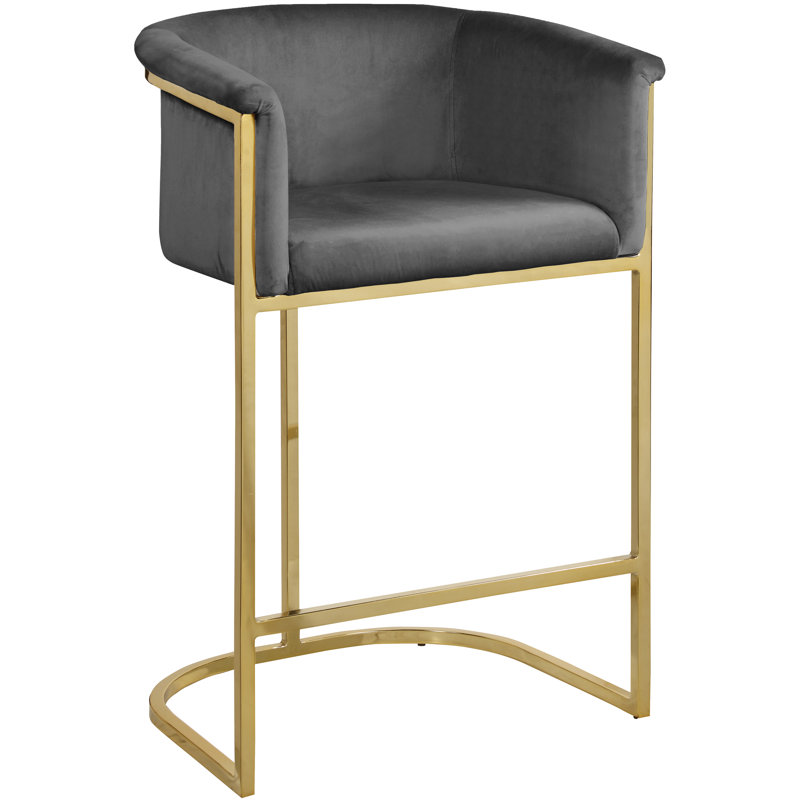 Hani Upholstered Counter Stool with Metal Frame, Grey Velvet