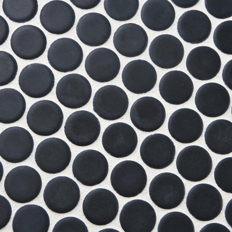 Hudson Penny Round Hudson Penny Round Matte Black 11-7/8" x 12-5/8" Porcelain Mosaic Floor and Wall Tile