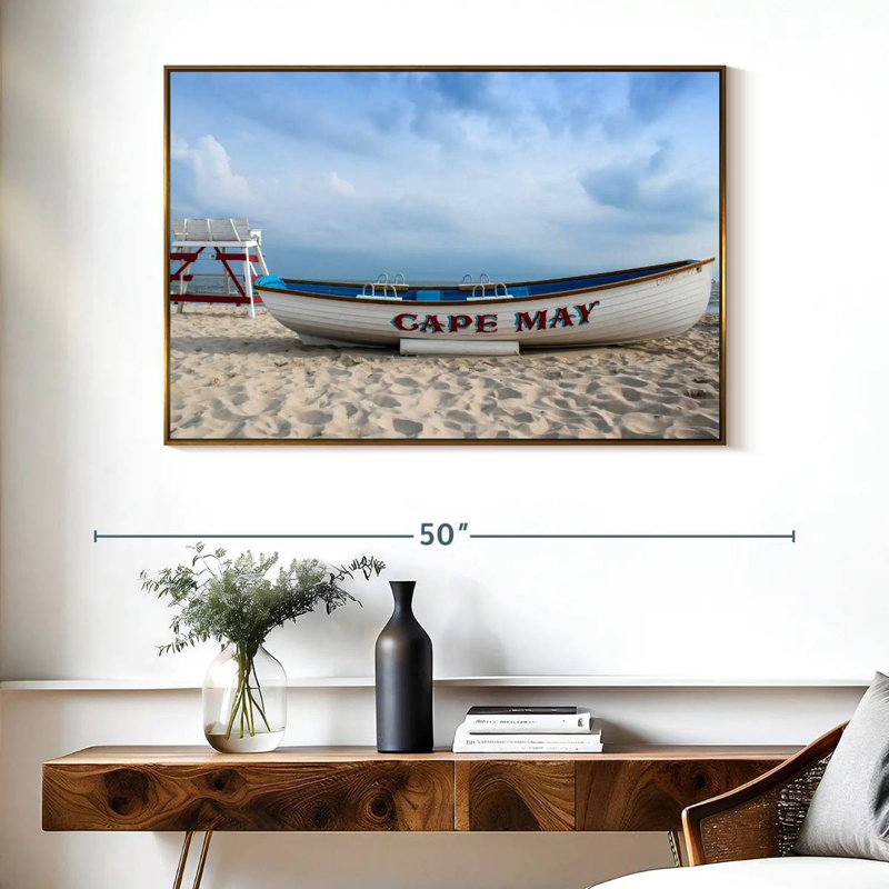 Bateau au cap May, Cadre flottant doré, 40 po x 27 po