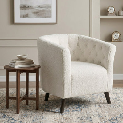 Fauteuil demi-tonneau rembourré en velours avec pieds en bois 26,77 po Gerdeen