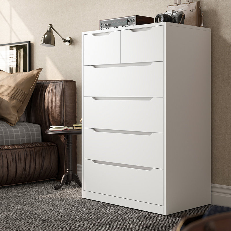 Brichelle 6 - Drawer Dresser, Wood Dressers & Chests of Drawers with Smooth Metal Rail, White