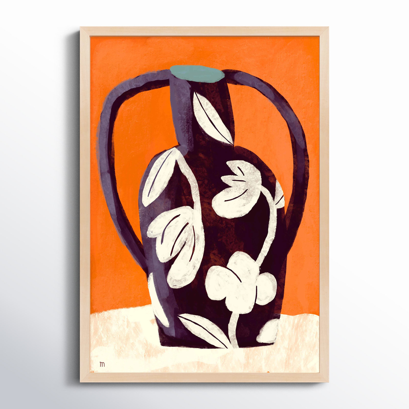 Black Vase White Flowers by Marco Marella For Studio M, 25" H x 17.5" W, White Framed Paper