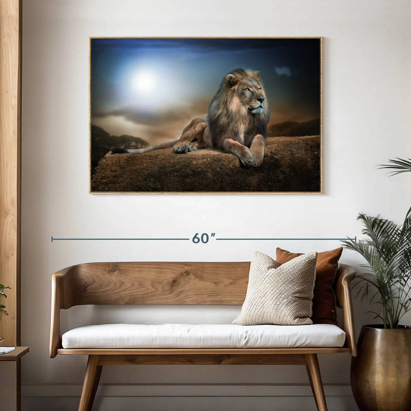 Roi lion, Cadre flottant en bois naturel, 46 po x 31 po