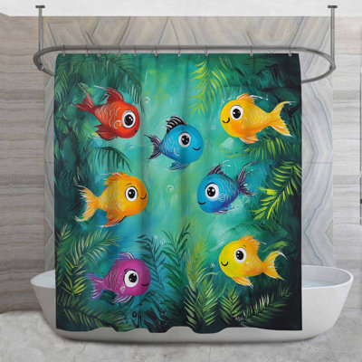 Rideau de douche poisson - Décoration de salle de bain aquatique tropicale