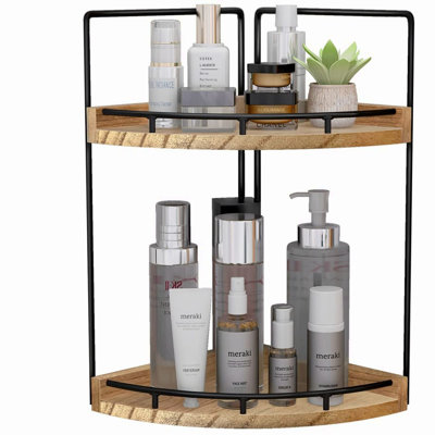 ElegantWood 2-Tier Bathroom Organizer: Vanity Counter Corner Shelf for Skincare & Kitchen Storage