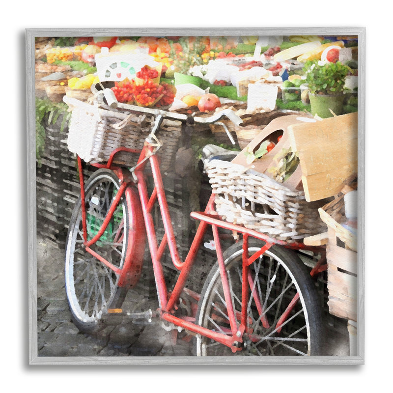 «Vélo au marché fermier sur bois» par LSR Design Studio, H 17 po x l 17 po x P 1,5 po, Estampe numérique Farmhouse