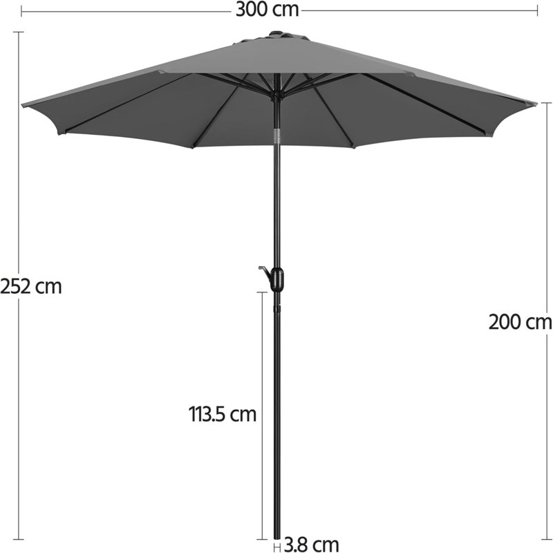 Cambre 230cm Tilt Market Parasol, Grey