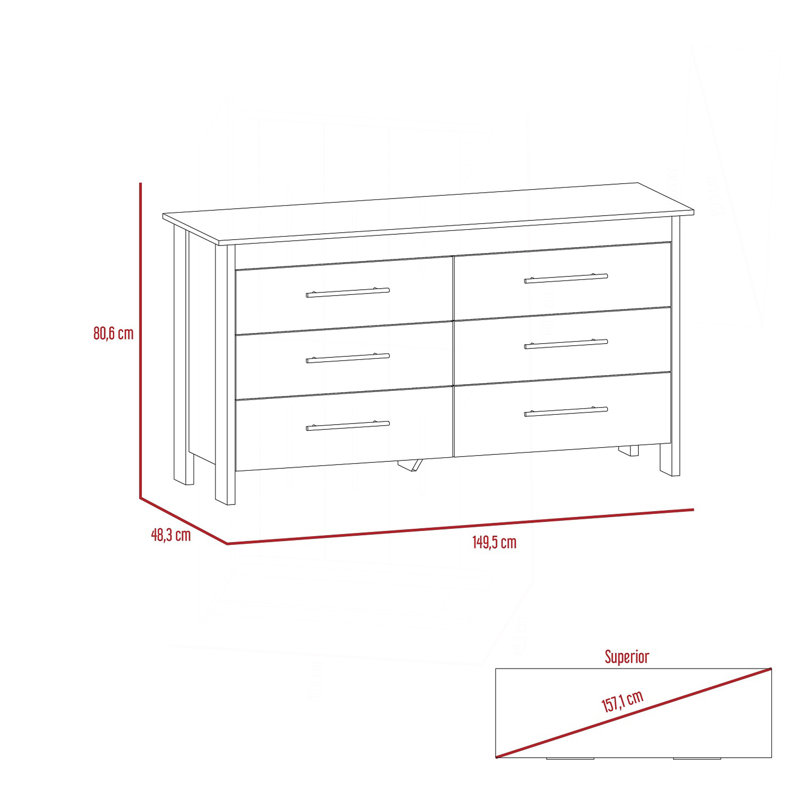 Commode 6 tiroirs chêne clair, ensemble de 2
