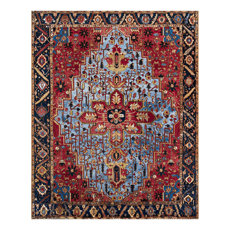 Rust Red and Blue Synthetic Outdoor Rectangular Rug 8' x 10'
