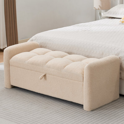 Banc de rangement en peluche de 51 po de largeur avec coussins épais et capitonnage, avec 2 coussins