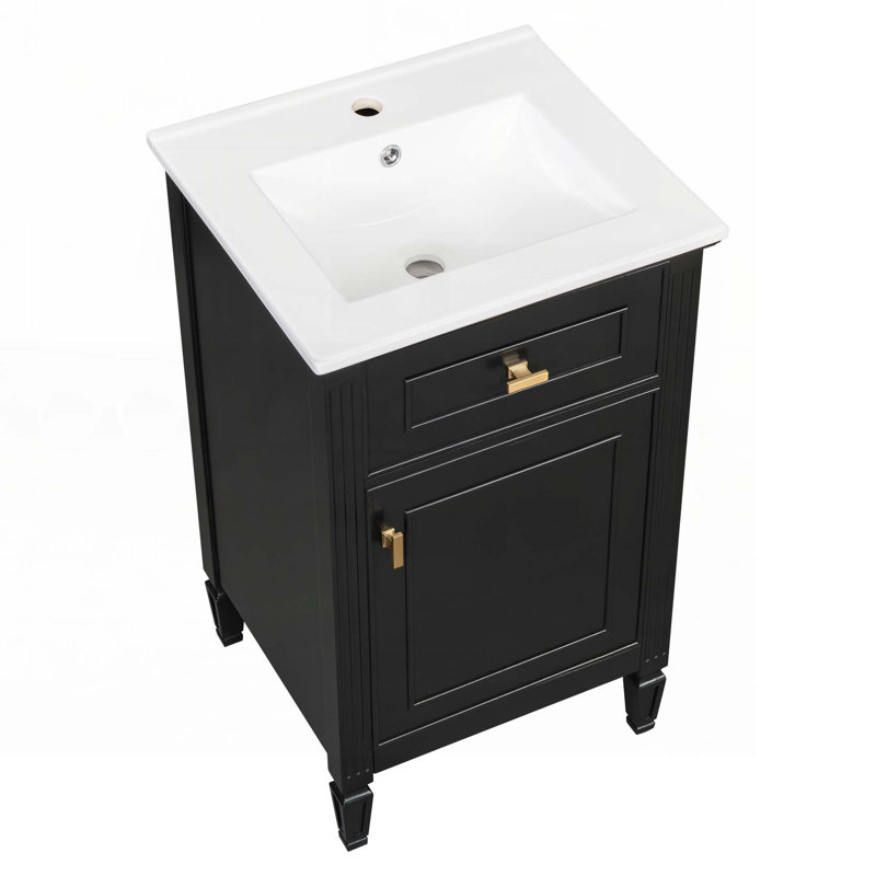 Meuble-lavabo de rangement avec lavabo en céramique, Noir