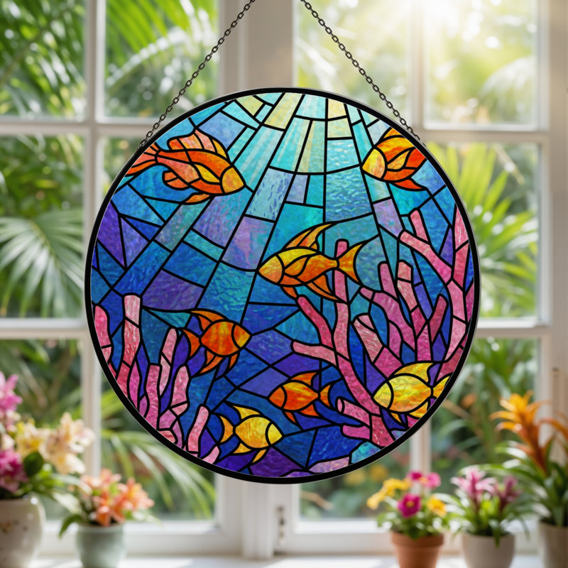 Vitrail de vitrail sous l'eau 7,8 "H, H 7,8 po x l 7,8 po
