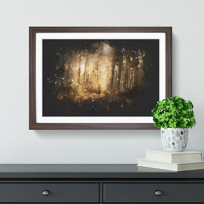 Forest In An Orange Glow Paint Splash - Picture Frame Graphic Art, 24cm H x 33cm W x 2cm D, Walnut Framed