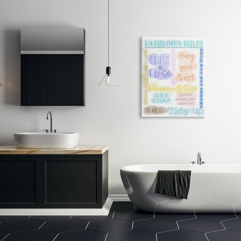 «Fun Bathroom Rules» par Matthew Piotrowicz, H 40 po x l 30 po x P 1,5 po