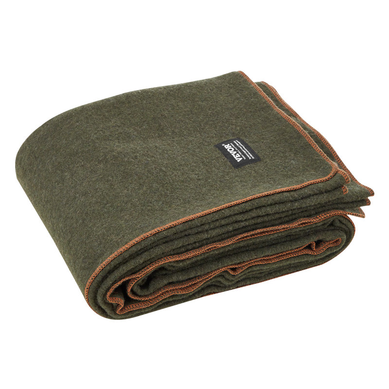 Wool Camping Blanket 64" x 88" Warm for Camping Hiking Travel Light Grey, Vert