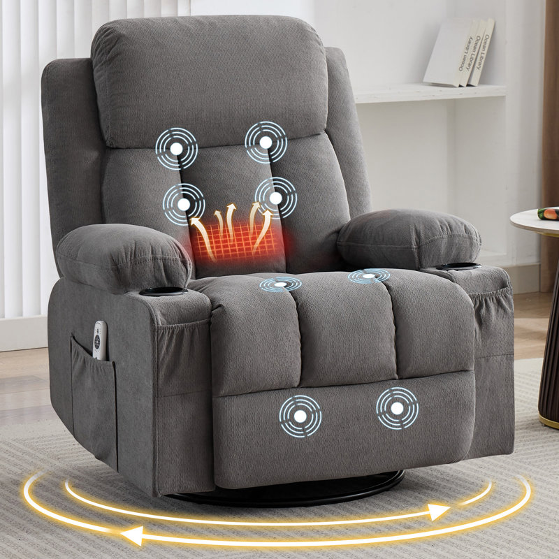 Swivel Rocker Recliner Chair With Vibration Massage And Heat For Living Room, Gray