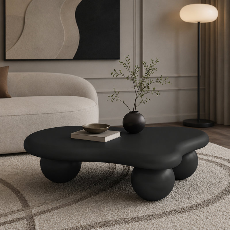 Table basse en forme de nuage, table basse avec 3 pieds sphériques pour le salon, Noir, H 11,70 po x L 40 po x l 26,8 po