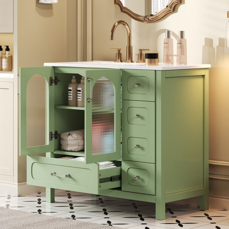Meuble-lavabo vert 36 po avec lavabo en céramique