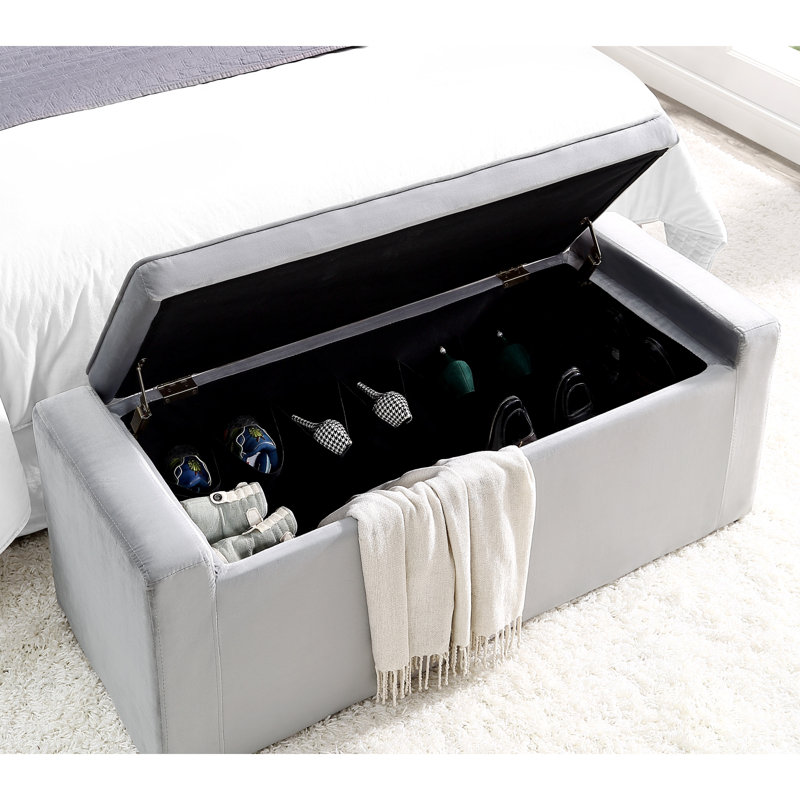 Banc de rangement en velours Fabroni, gris