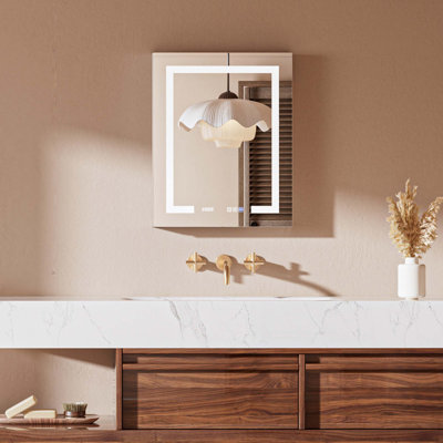 Pharmacie de salle de bain éclairée à DEL avec miroir, l 24 po x H 30 po, verre trempé, à intensité variable, anti-buée, tablettes réglables