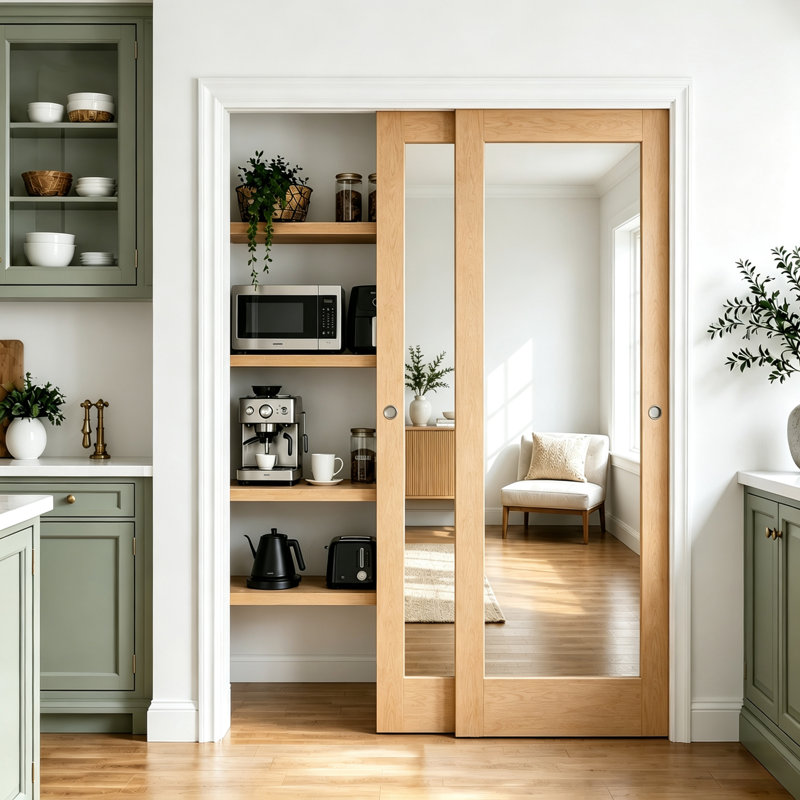 Porte coulissante en bois massif 1 porte avec miroir, 48"X80"