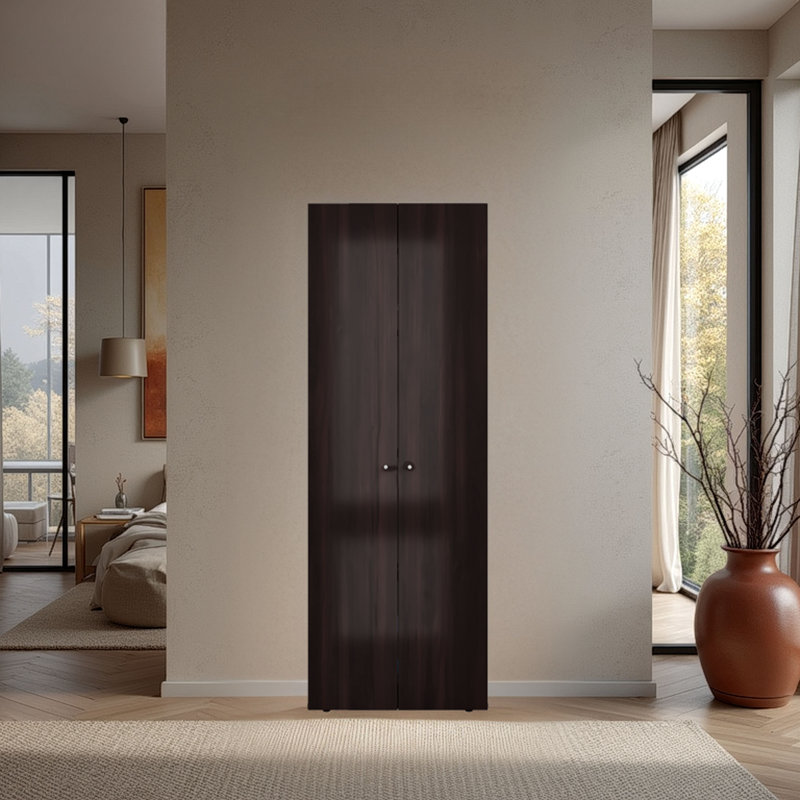 Armoire Lisle, 2 portes, 2 tablettes, Brun
